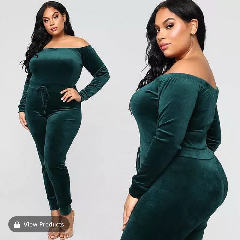 Fashion Nova “I Need A Hug” Velour Jumpsuit – Hunter Green – 1X – NWT